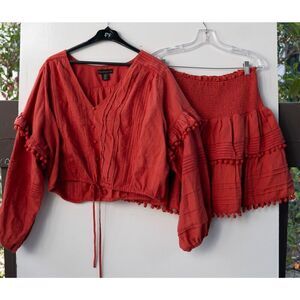 HOUSE OF HARLOW 1960 2-Piece Skirt Set With Top Burnt Orange Size XL